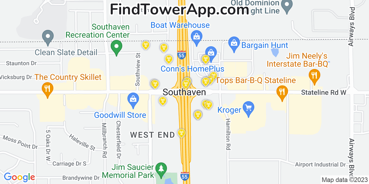 AT&T 4G/5G cell tower coverage map Southaven, Mississippi
