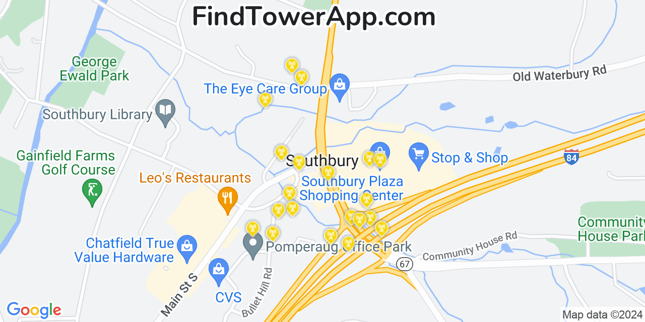 AT&T 4G/5G cell tower coverage map Southbury, Connecticut