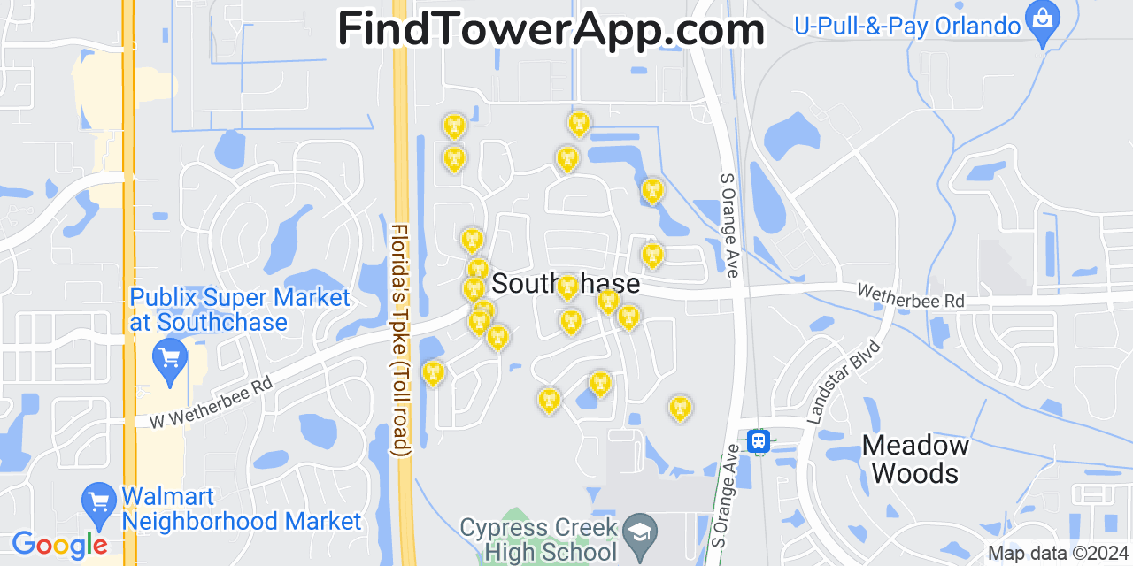 AT&T 4G/5G cell tower coverage map Southchase, Florida