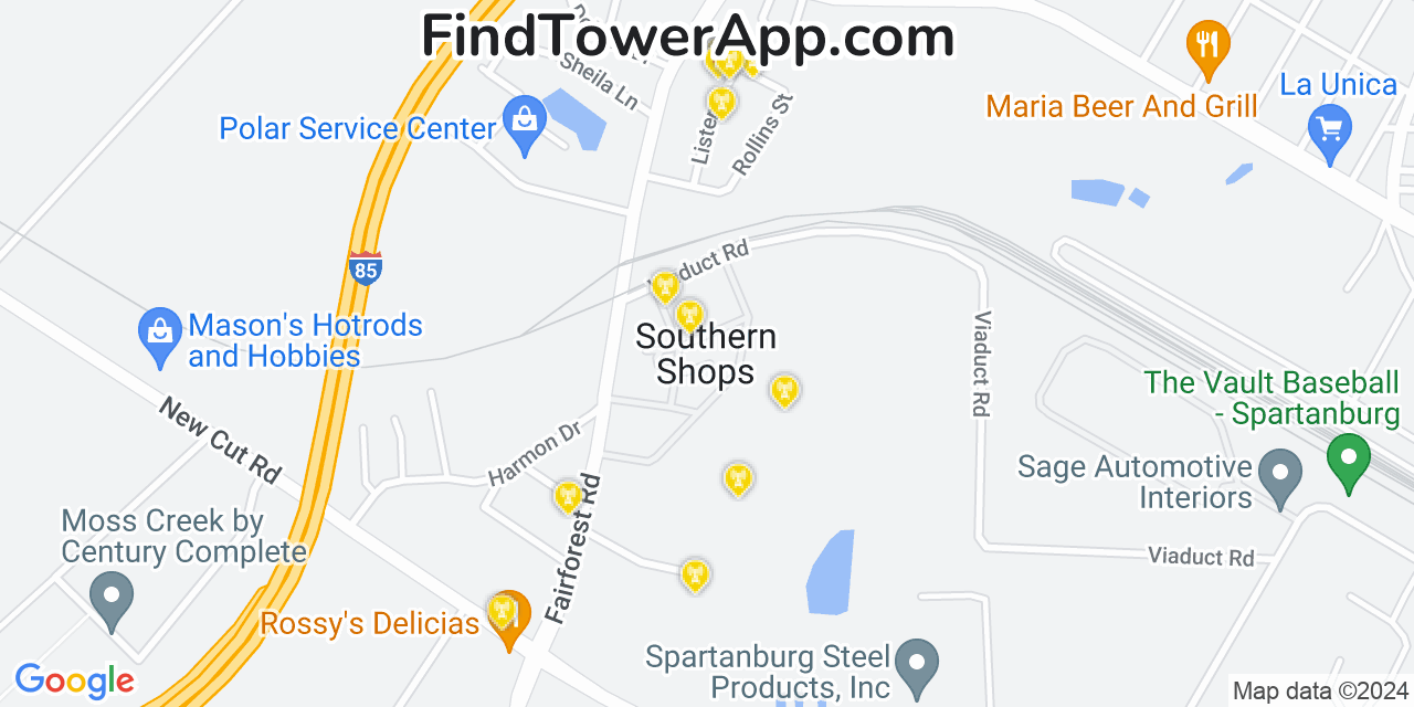AT&T 4G/5G cell tower coverage map Southern Shops, South Carolina