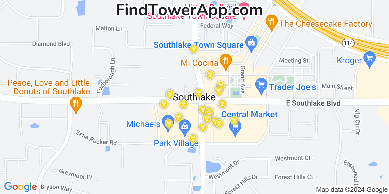 AT&T 4G/5G cell tower coverage map Southlake, Texas