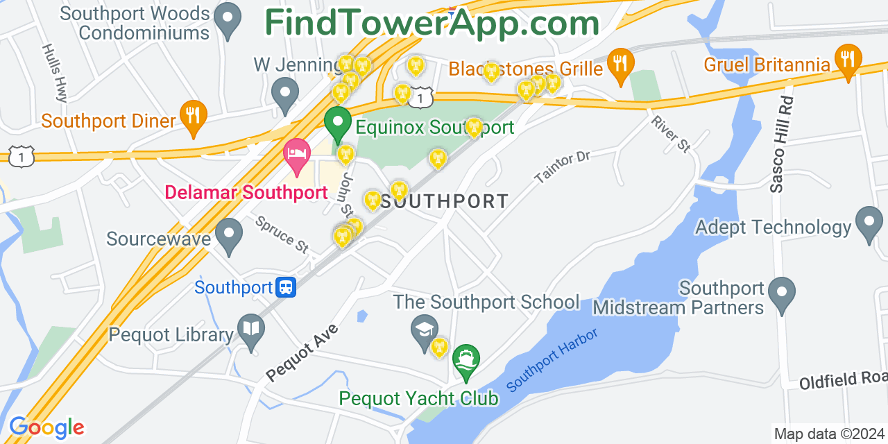 AT&T 4G/5G cell tower coverage map Southport, Connecticut
