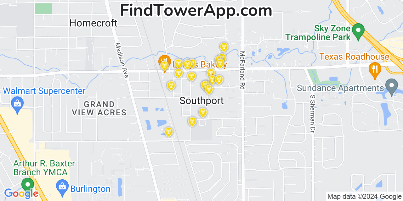 AT&T 4G/5G cell tower coverage map Southport, Indiana