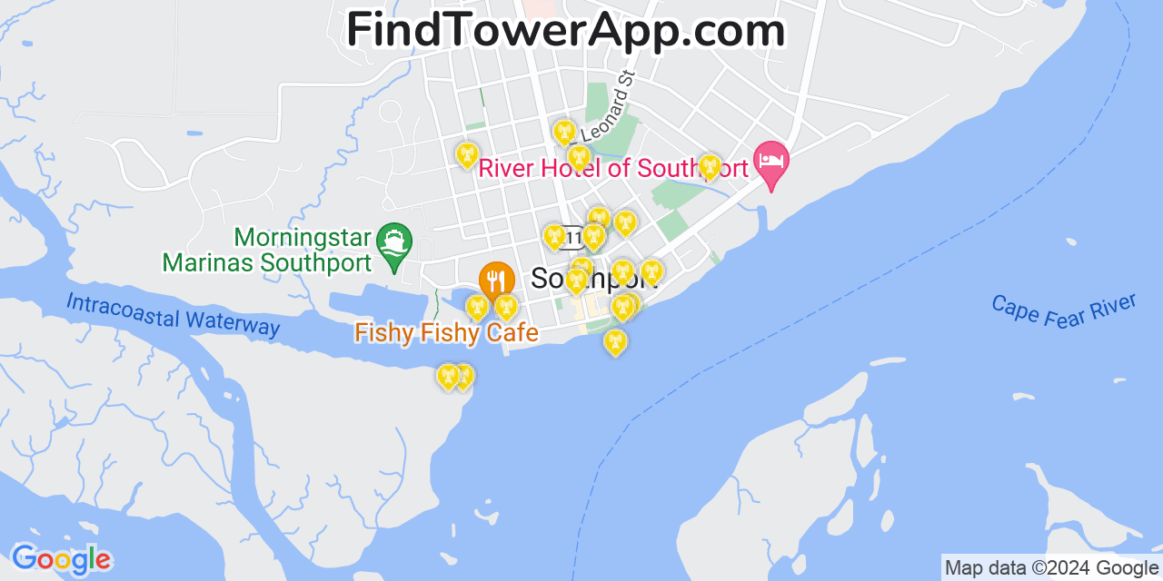 T-Mobile 4G/5G cell tower coverage map Southport, North Carolina