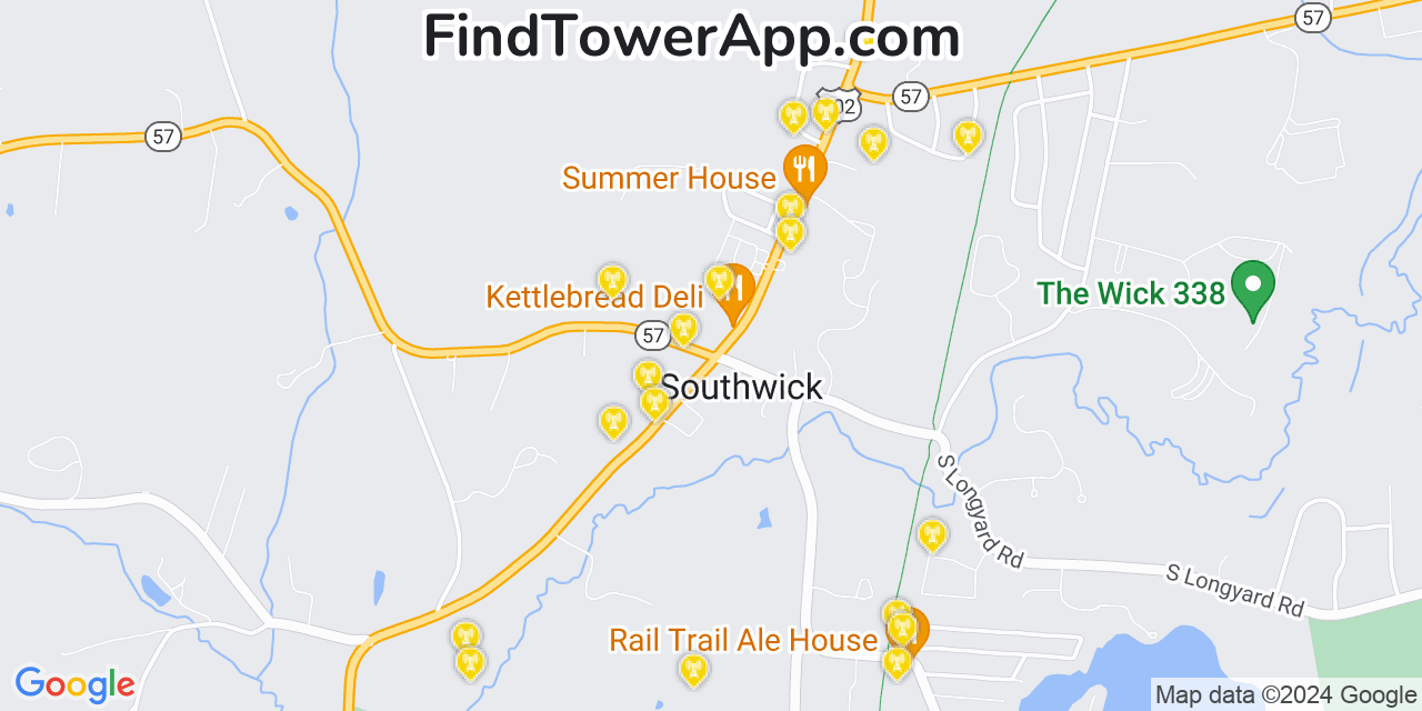 AT&T 4G/5G cell tower coverage map Southwick, Massachusetts