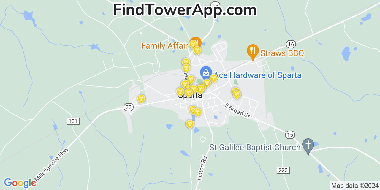 AT&T 4G/5G cell tower coverage map Sparta, Georgia