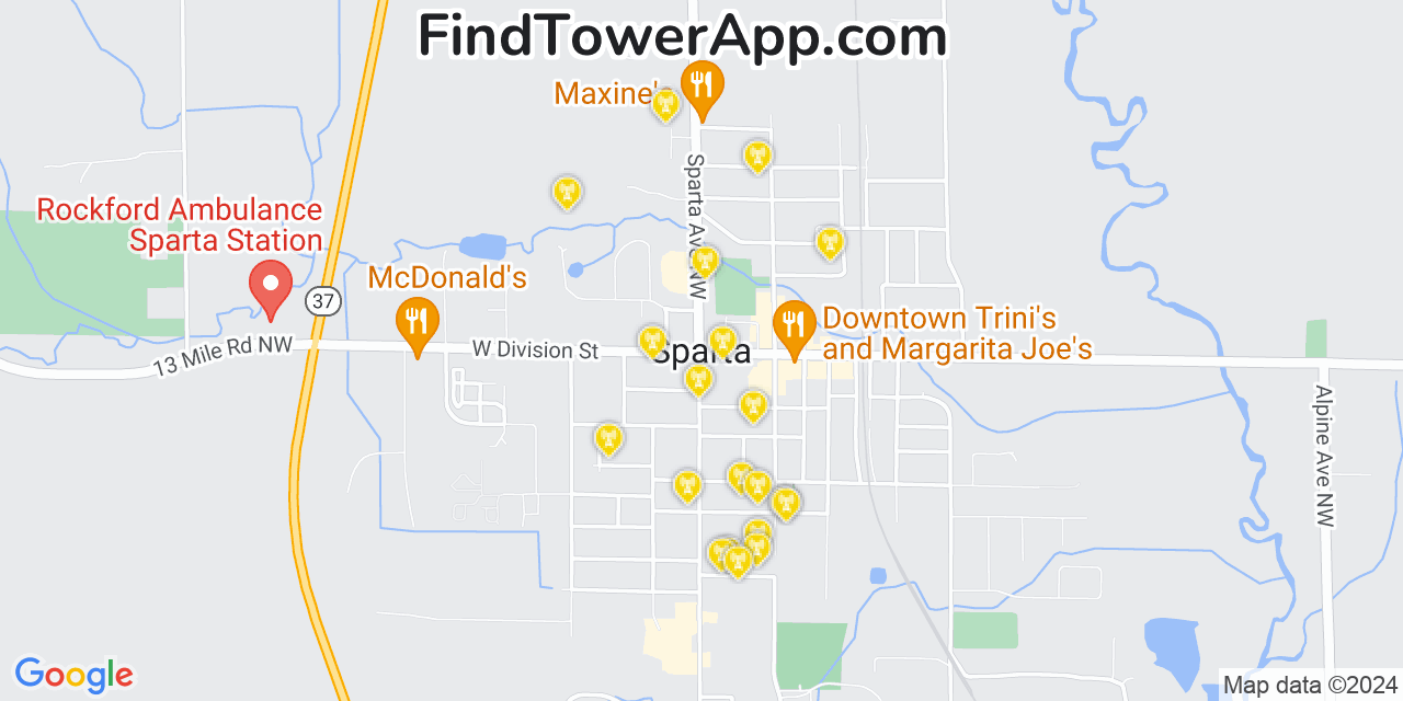 AT&T 4G/5G cell tower coverage map Sparta, Michigan