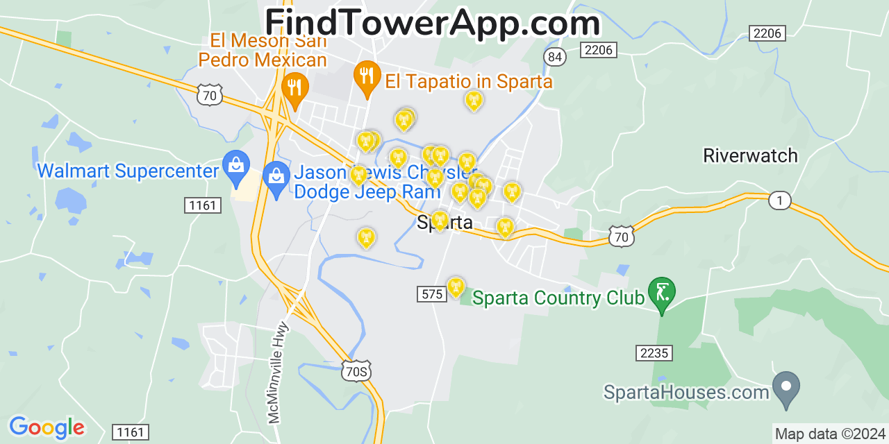 AT&T 4G/5G cell tower coverage map Sparta, Tennessee