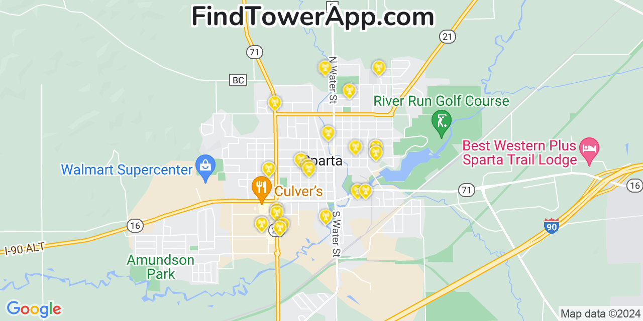 AT&T 4G/5G cell tower coverage map Sparta, Wisconsin