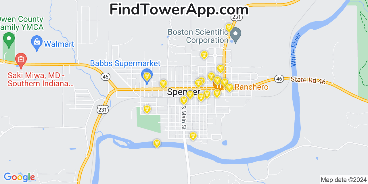 AT&T 4G/5G cell tower coverage map Spencer, Indiana