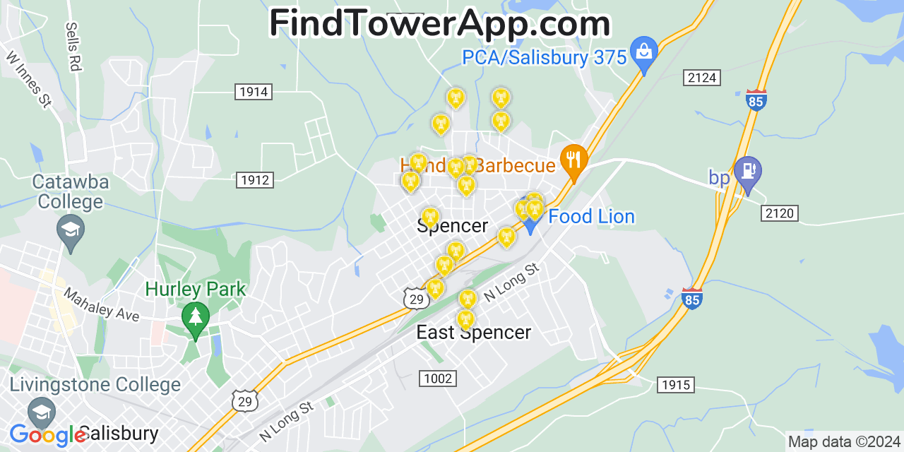 AT&T 4G/5G cell tower coverage map Spencer, North Carolina