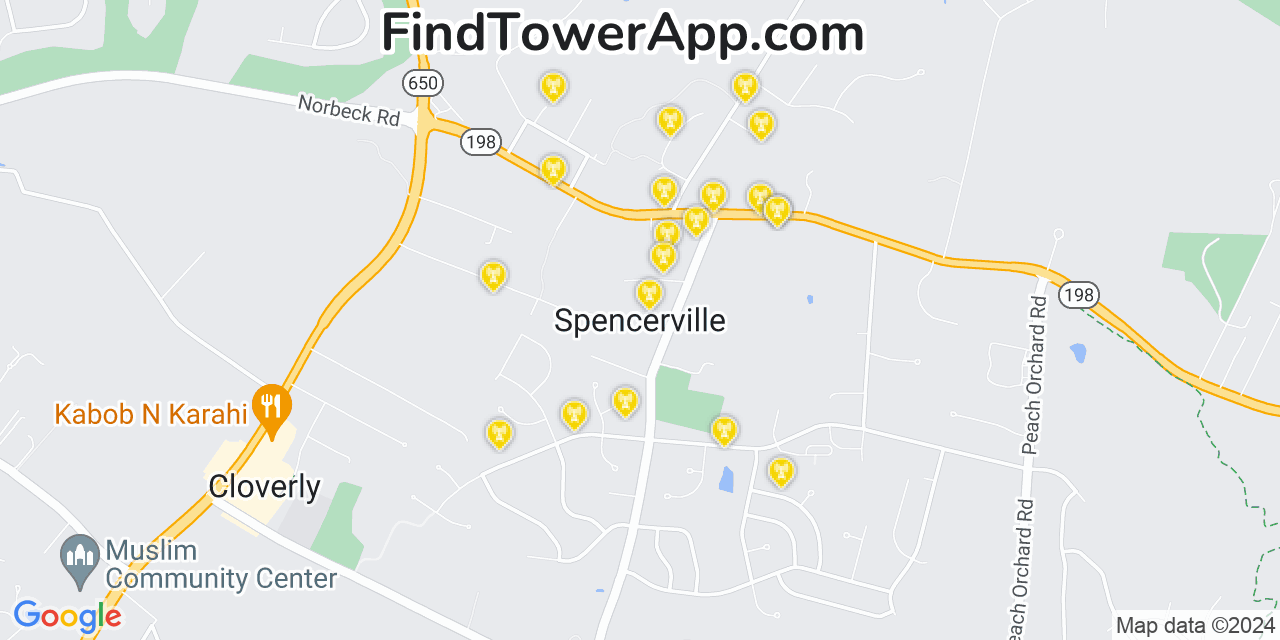 AT&T 4G/5G cell tower coverage map Spencerville, Maryland