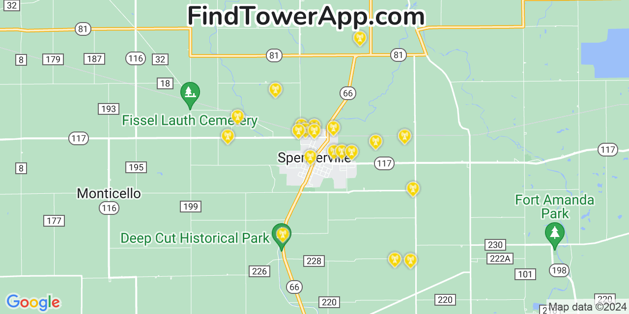 AT&T 4G/5G cell tower coverage map Spencerville, Ohio