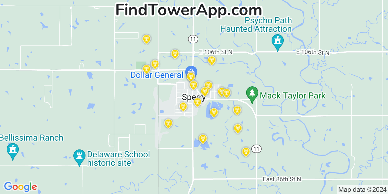 AT&T 4G/5G cell tower coverage map Sperry, Oklahoma