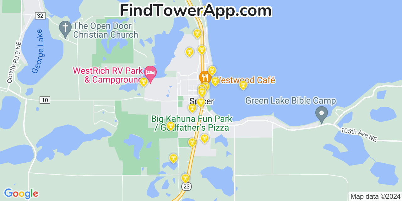 AT&T 4G/5G cell tower coverage map Spicer, Minnesota