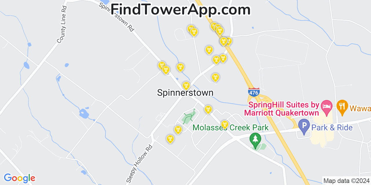 AT&T 4G/5G cell tower coverage map Spinnerstown, Pennsylvania