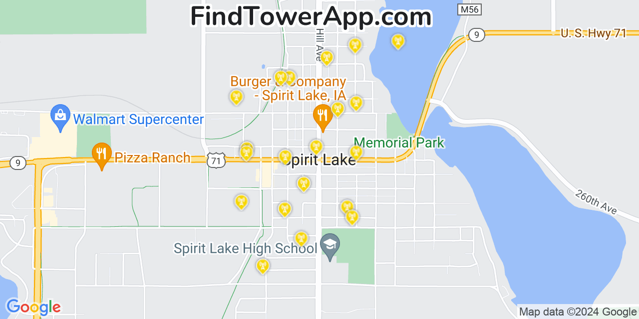 Verizon 4G/5G cell tower coverage map Spirit Lake, Iowa