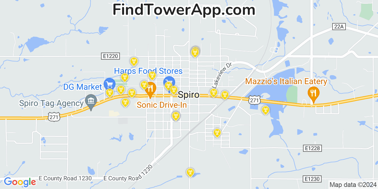 AT&T 4G/5G cell tower coverage map Spiro, Oklahoma