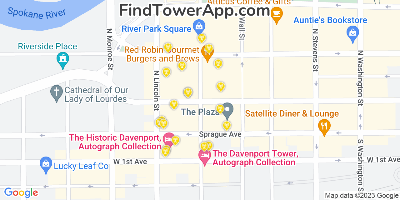 AT&T 4G/5G cell tower coverage map Spokane, Washington