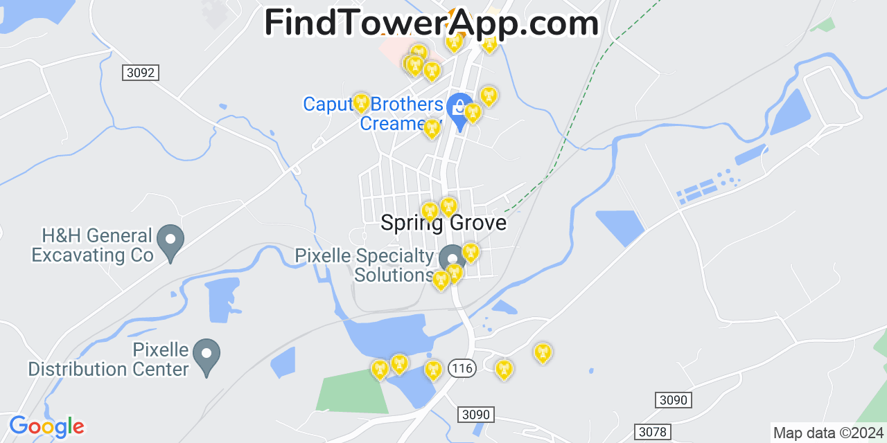 AT&T 4G/5G cell tower coverage map Spring Grove, Pennsylvania