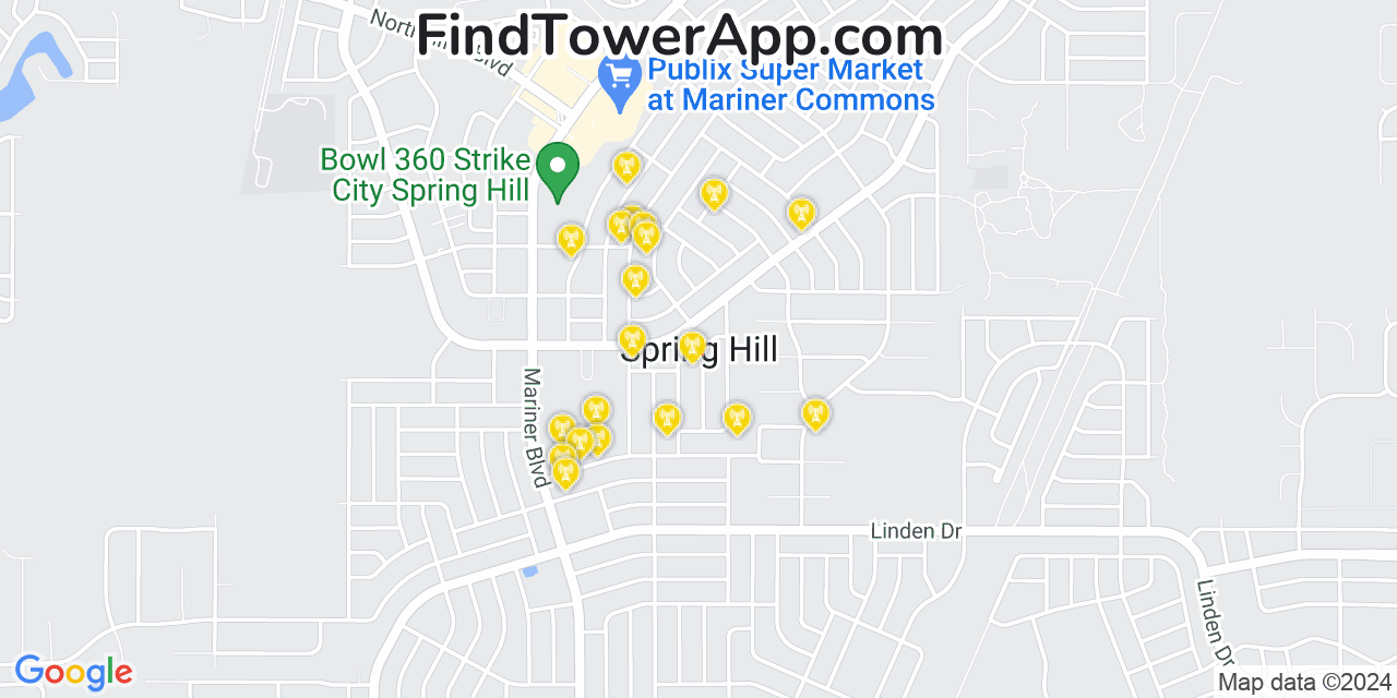 AT&T 4G/5G cell tower coverage map Spring Hill, Florida