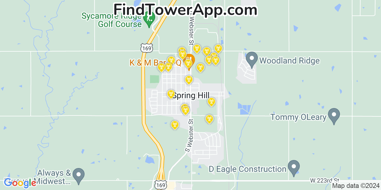 Verizon 4G/5G cell tower coverage map Spring Hill, Kansas