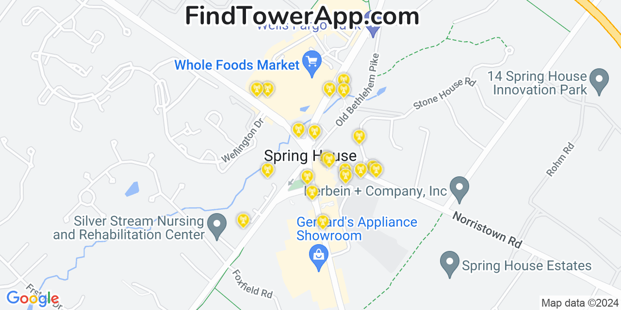 AT&T 4G/5G cell tower coverage map Spring House, Pennsylvania