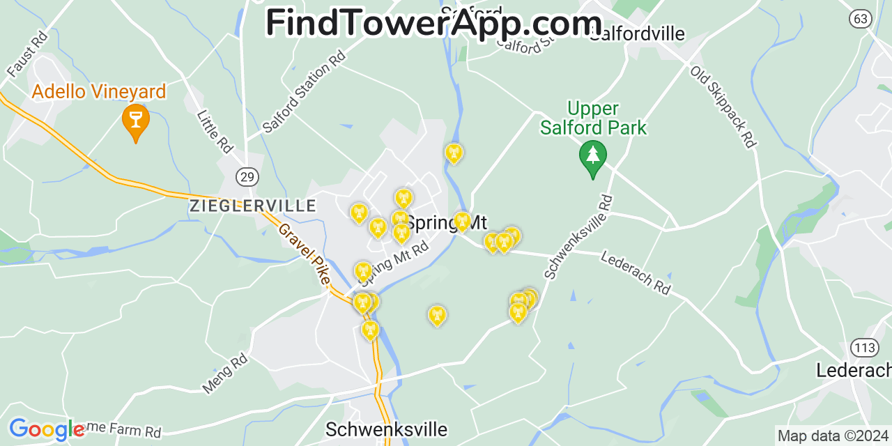 AT&T 4G/5G cell tower coverage map Spring Mount, Pennsylvania