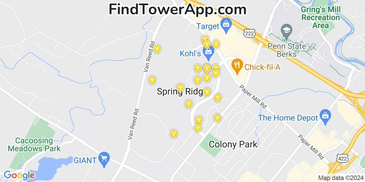 T-Mobile 4G/5G cell tower coverage map Spring Ridge, Pennsylvania