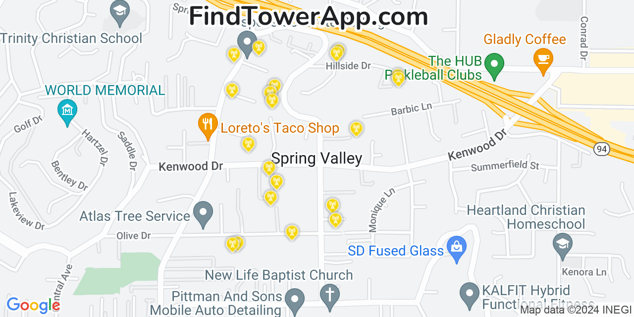 AT&T 4G/5G cell tower coverage map Spring Valley, California