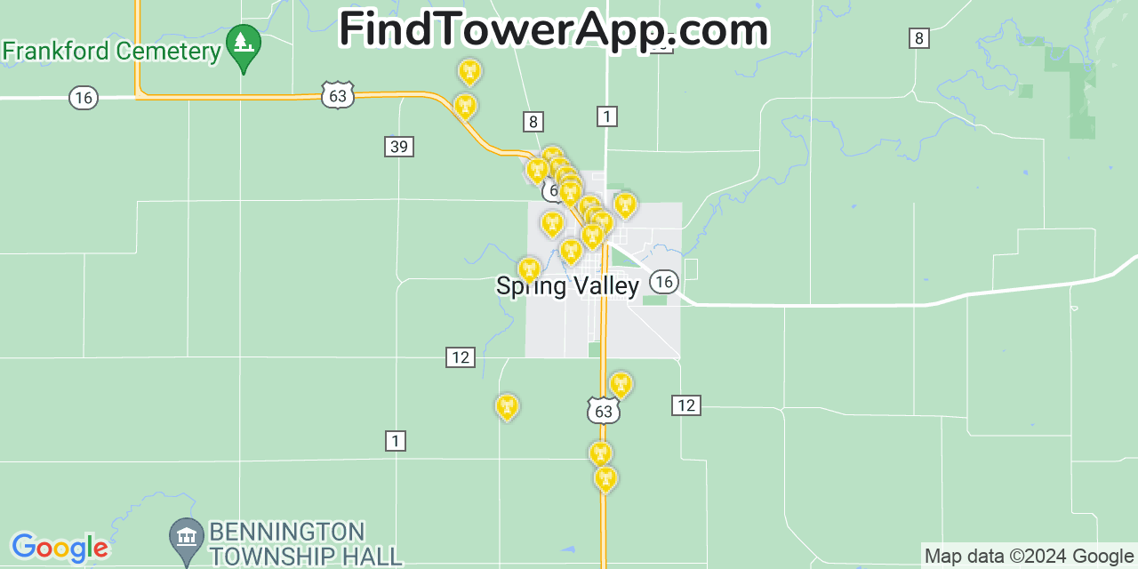 AT&T 4G/5G cell tower coverage map Spring Valley, Minnesota