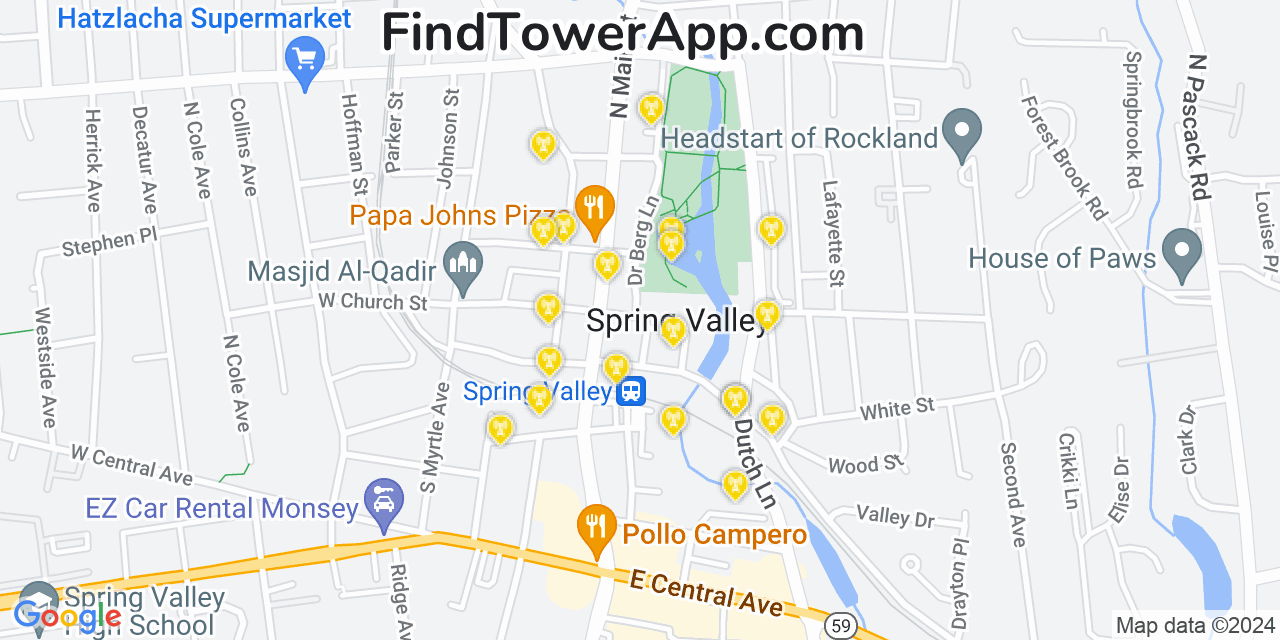 AT&T 4G/5G cell tower coverage map Spring Valley, New York