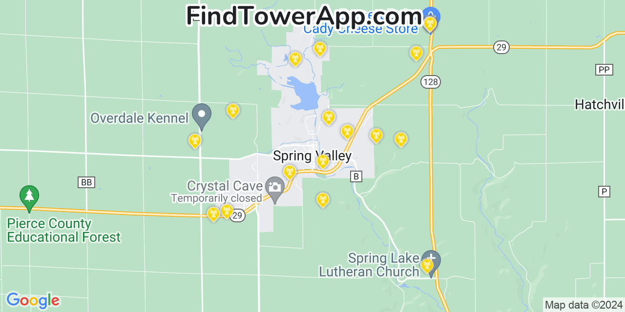 AT&T 4G/5G cell tower coverage map Spring Valley, Wisconsin