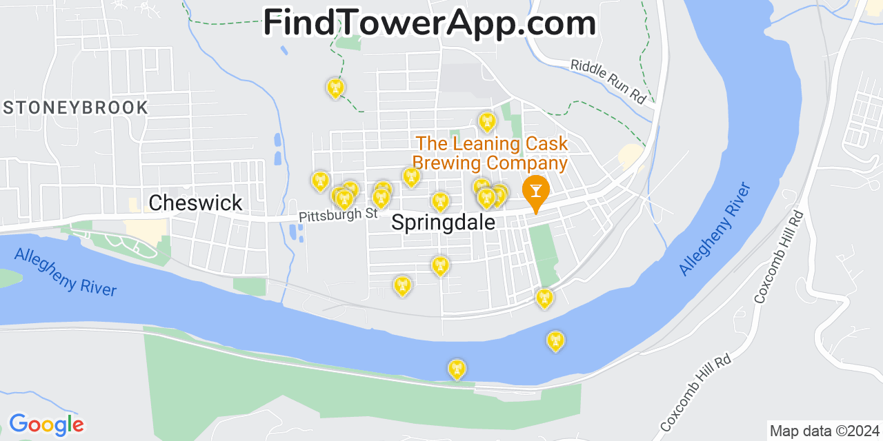 T-Mobile 4G/5G cell tower coverage map Springdale, Pennsylvania