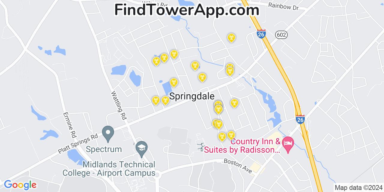 T-Mobile 4G/5G cell tower coverage map Springdale, South Carolina