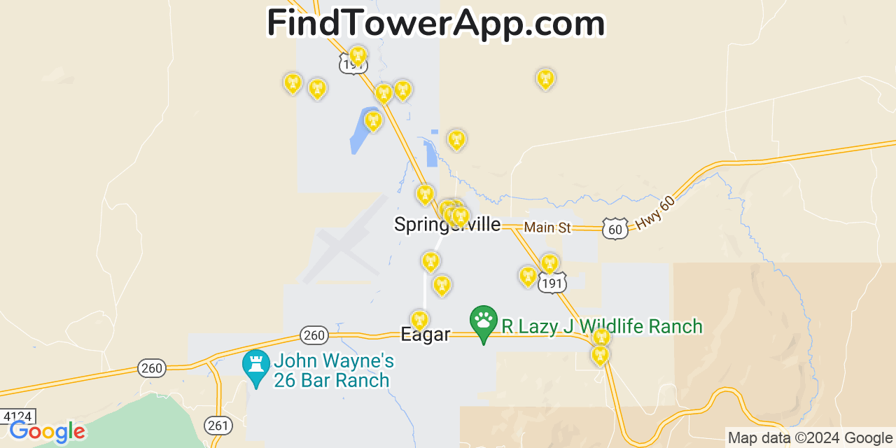 AT&T 4G/5G cell tower coverage map Springerville, Arizona