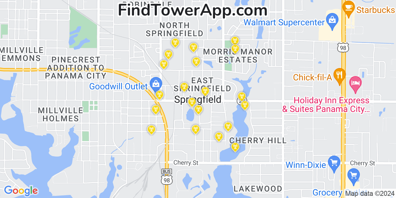 AT&T 4G/5G cell tower coverage map Springfield, Florida