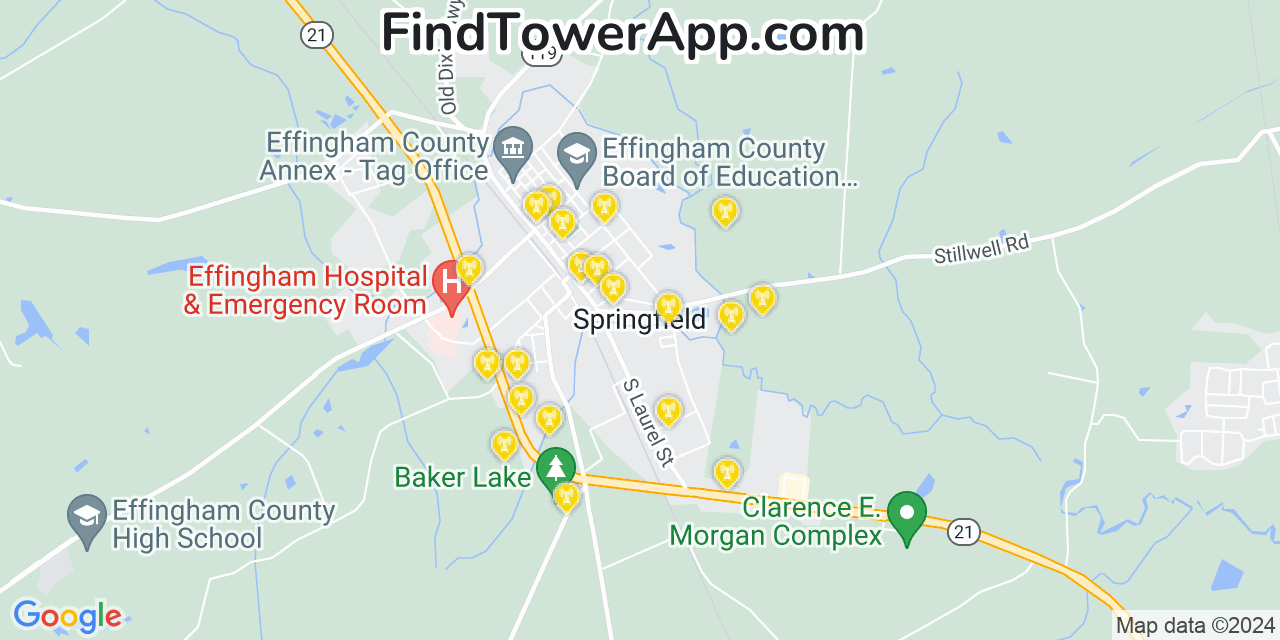 AT&T 4G/5G cell tower coverage map Springfield, Georgia