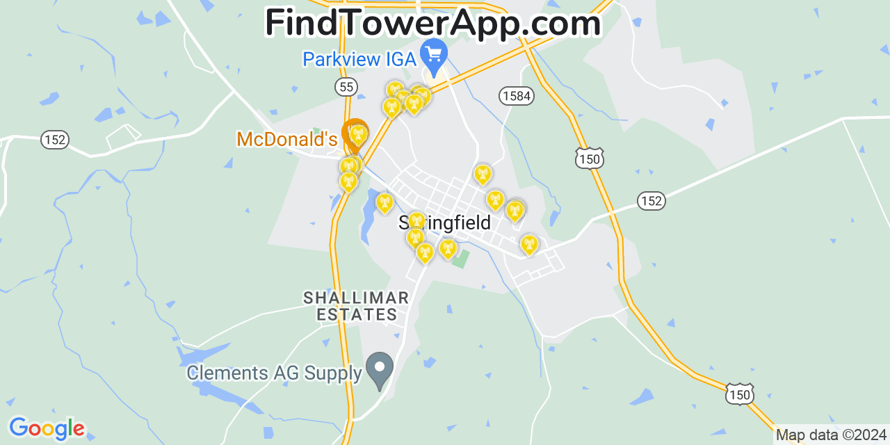 AT&T 4G/5G cell tower coverage map Springfield, Kentucky