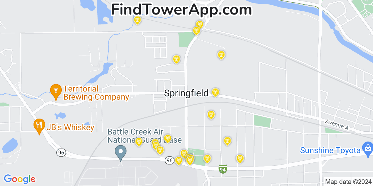 AT&T 4G/5G cell tower coverage map Springfield, Michigan