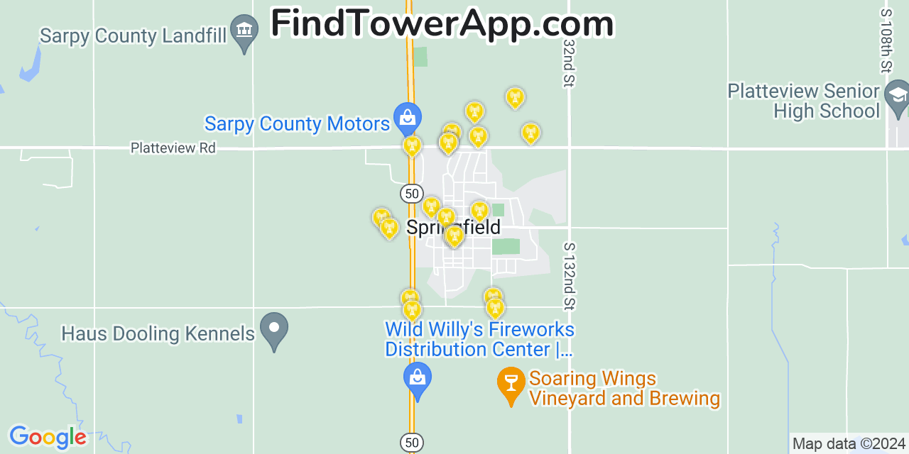 AT&T 4G/5G cell tower coverage map Springfield, Nebraska