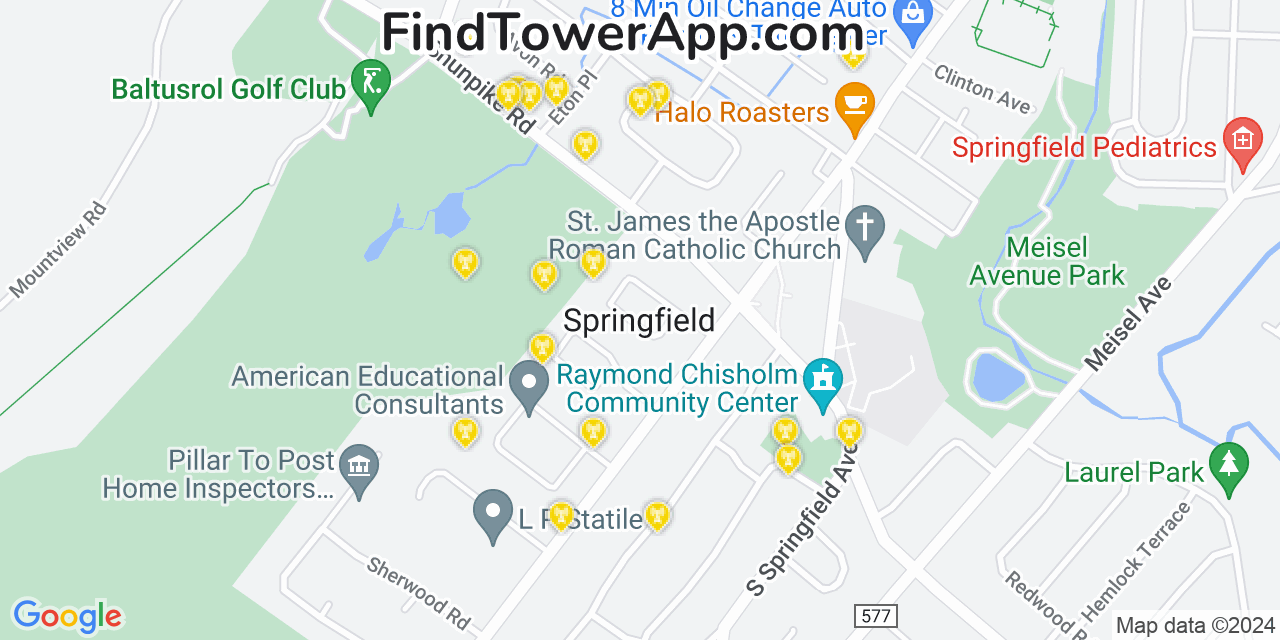 AT&T 4G/5G cell tower coverage map Springfield, New Jersey