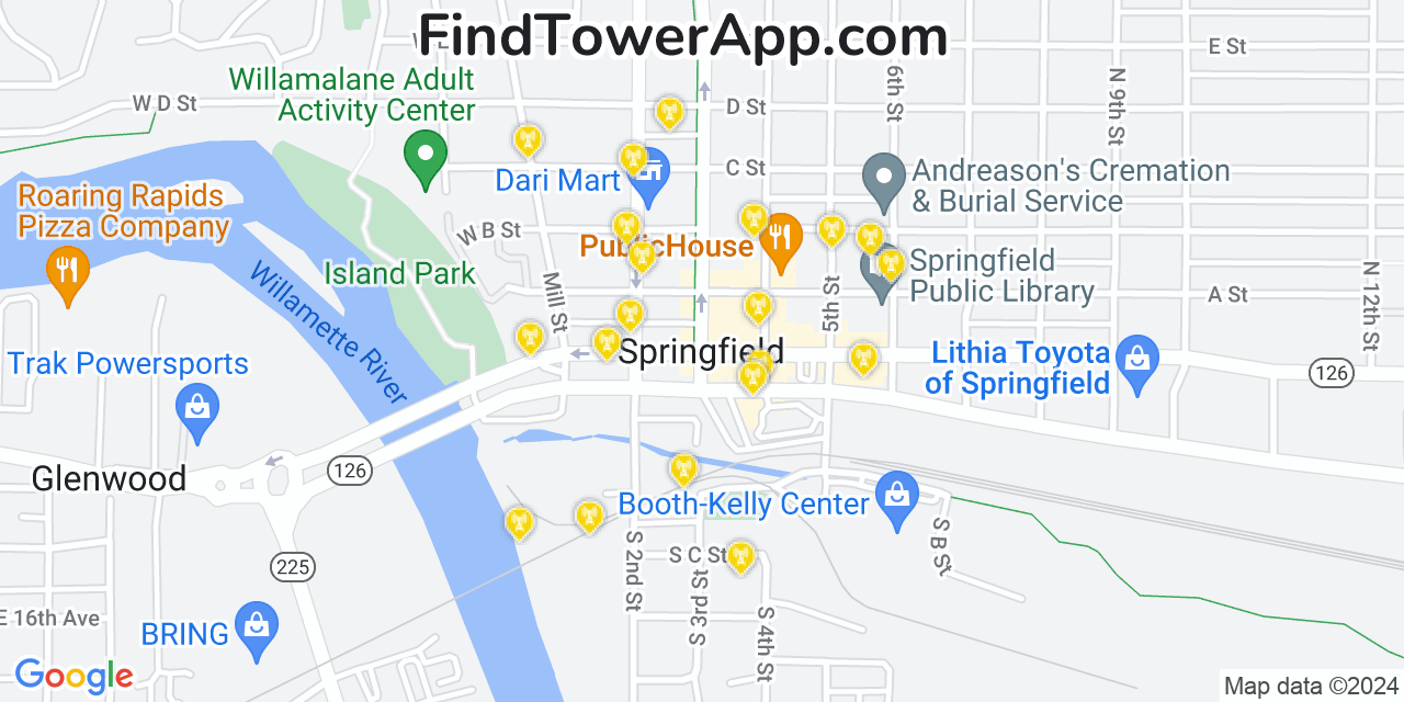 AT&T 4G/5G cell tower coverage map Springfield, Oregon
