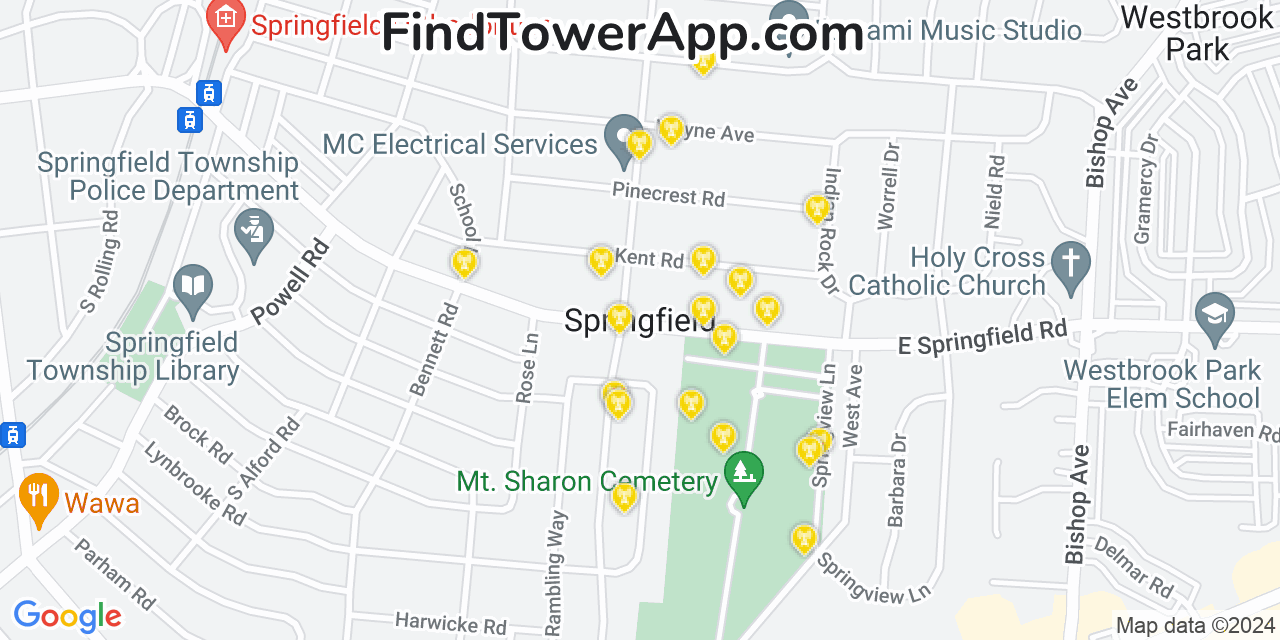 AT&T 4G/5G cell tower coverage map Springfield, Pennsylvania