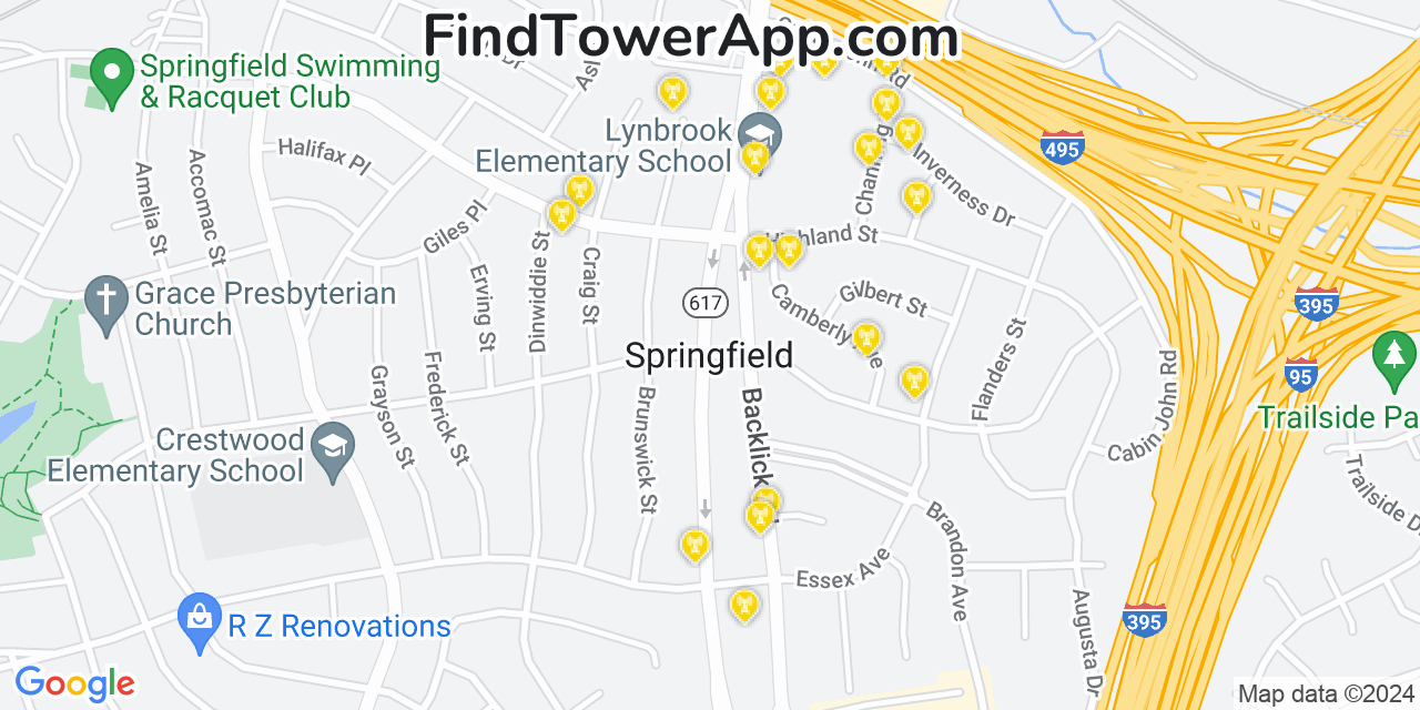 AT&T 4G/5G cell tower coverage map Springfield, Virginia