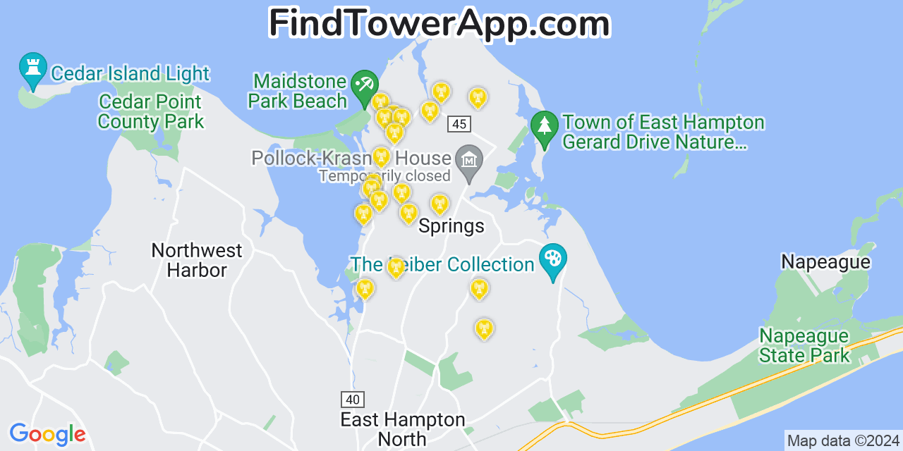 AT&T 4G/5G cell tower coverage map Springs, New York