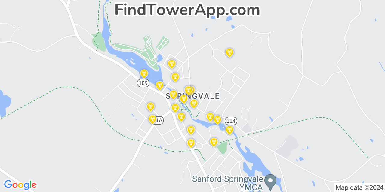 AT&T 4G/5G cell tower coverage map Springvale, Maine