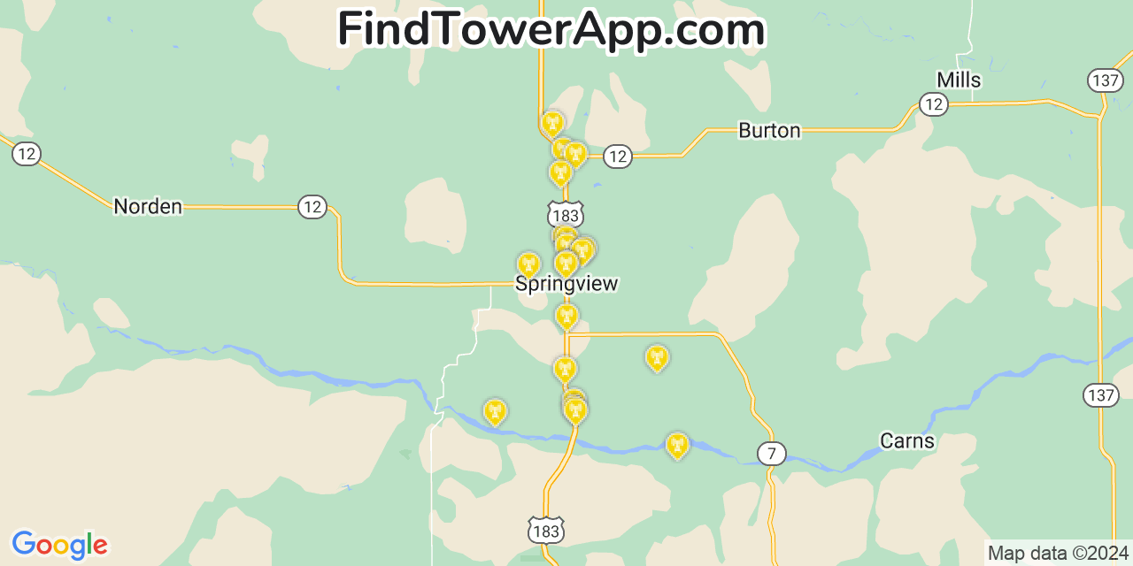 AT&T 4G/5G cell tower coverage map Springview, Nebraska