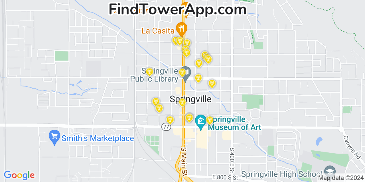 AT&T 4G/5G cell tower coverage map Springville, Utah