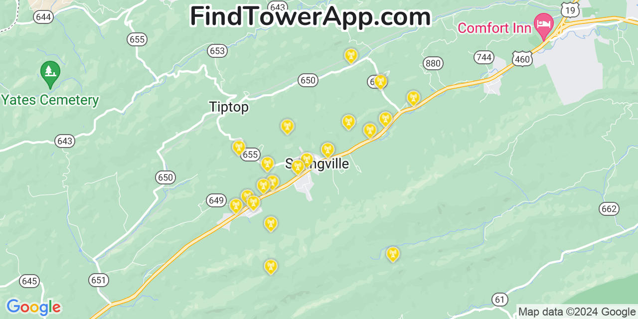 AT&T 4G/5G cell tower coverage map Springville, Virginia